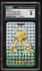 1996 Bandai Carddass Pokemon Alakazam Prism Holo Part 1 Green Card #065 CGC 8 - Picture 1 of 2