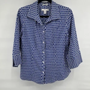 Chico’s Size 2 US Women’s Large Blouse Blue No Iron Geometric Travel Classic - Picture 1 of 8
