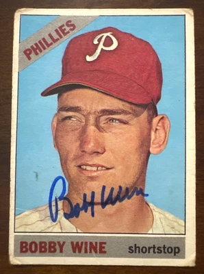 Tarjeta de béisbol 1966 Topps Bobby Wine autografiada #284 Phillies Foto 1 de 2
