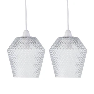 Set of 2 Clear Textured Glass Easy Fit Pendant Shades Ceiling Lightshades - Picture 1 of 6