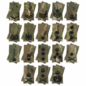 Pair of Black on Multicam / MTP Rank Slides Epaulettes Kings Crown C3R All Ranks - Picture 1 of 19