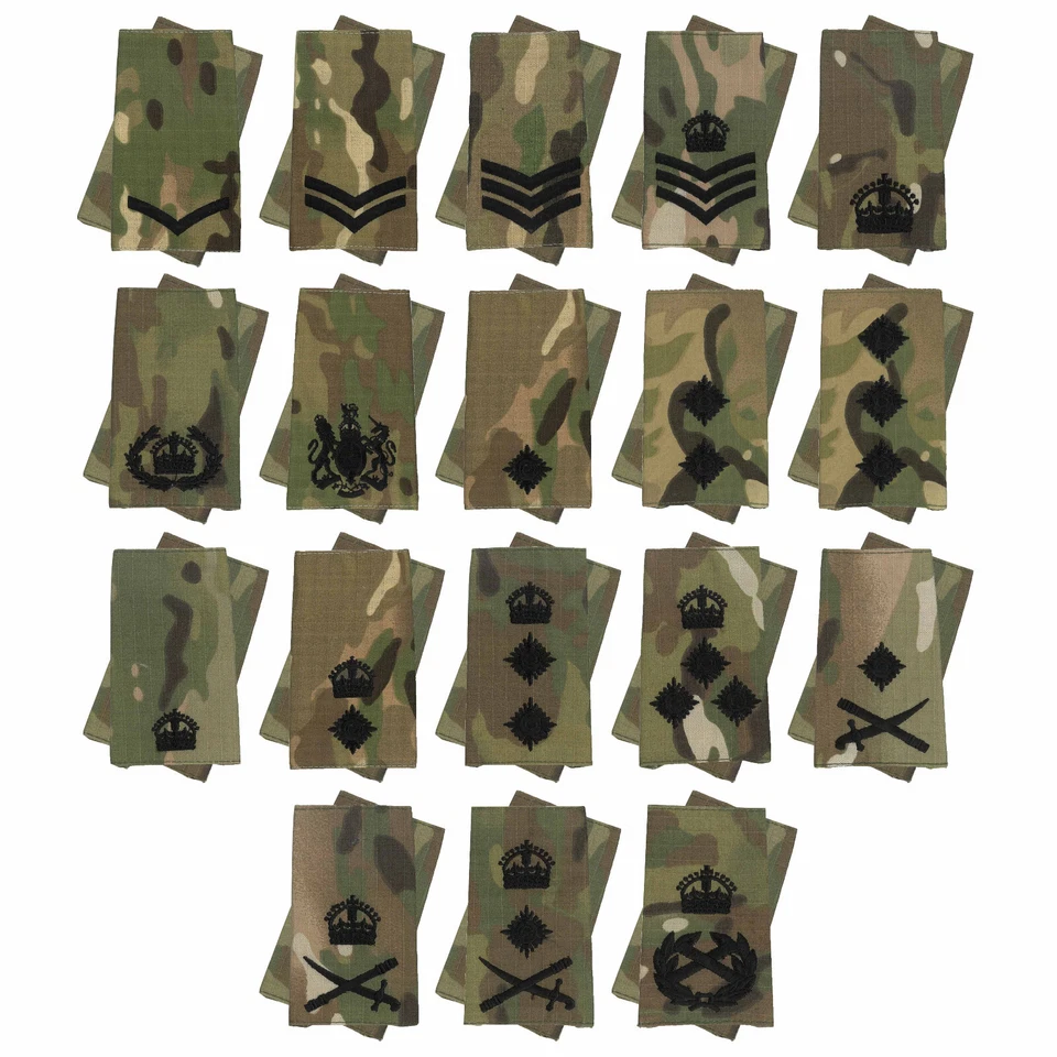 Pair of Black on Multicam / MTP Rank Slides Epaulettes Kings Crown C3R All Ranks - Image 1 of 1