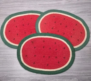 Set of 3 Vtg Watermelon Slice Knit Oval Table Placemats Woven Wool Summer Fruit - Bild 1 von 11