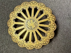 Gorgeous Antique 1910s ART NOUVEAU Damascene Buckle - Dragon - Round 4.5cm - Picture 1 of 5