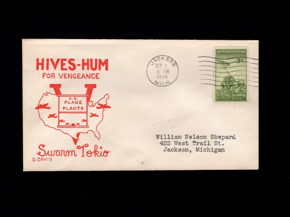 WWII Patriotic Hives Hum Swarm Tokyo VJ DAY Jackson Michigan Sep 2 1945 Cover 5o - Image 1 of 1