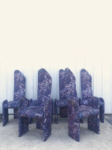 Set of 6 Italian Modern High Back Dining Chairs Vintage 1980s Cover