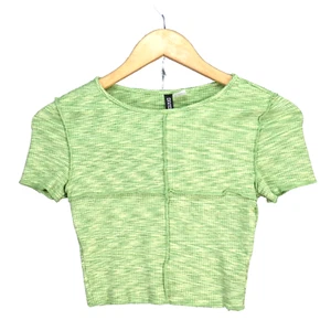 Crop Top T Shirt Green Melange Ribbed HM Girls Summer Modern Casual Size XS - Picture 1 of 13