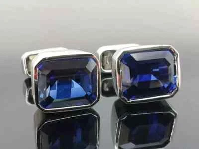 Camisa masculina safira azul 3CT criada em laboratório, ternos abotoaduras folheadas a ouro branco 14K - Imagem 1 de 4