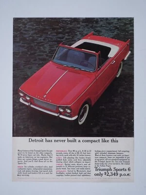 1963 Triumph Sports 6 Red Convertible Vintage Original Print Ad 8.5 x 11" - Image 1 of 4