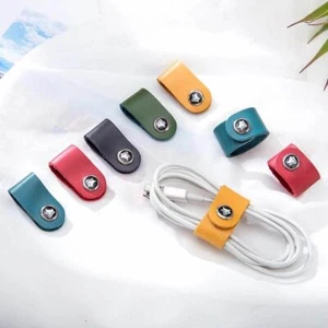 Cable Clip Cable Holder Tidy Storage Cable Cowhide Leather Cord Winder Straps - Afbeelding 1 van 18