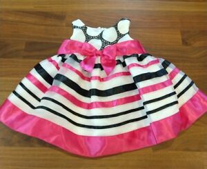 Pink Black White Striped Polka Dot Baby Dress Size 0-3 Months Bow Tie Back 