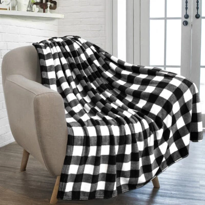 Plaid Sherpa Throw Blanket Fleece Checkered Soft Plush Warm Couch Bed Blanket - Image 1 of 4