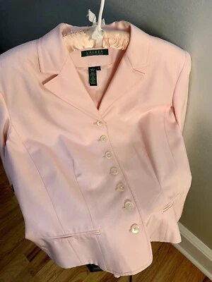 Chaqueta Abrigo Blazer Ralph Lauren 100% Seda Clásico Diseñador Rosa Melocotón Talla 12 Mujer Foto 1 de 4