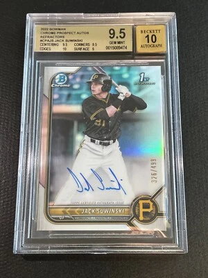 2022 Bowman Chrome Jack Suwinski 1st Refractor Auto RC /499 SP BGS 9.5/10 - Image 1 of 2