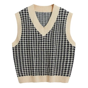 Commense Women's Cozy Houndstooth Vest Knit V-Neck Black White Size XS NWT - Picture 1 of 8