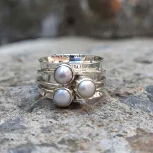 Pearl Spinner Ring, 925 Sterling Silver Ring, Handmade Ring, Women Ring,All Size - Picture 1 of 16