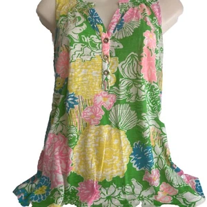 Lilly Pulitzer Essie Hibisco Paseo Calado Cuello en V Talla XS 100% Algodón Verano - Imagen 1 de 7
