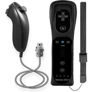 2 in 1 Motion Plus Remote Nunchuck Controller Set for Nintendo Wii & Wii U Black - Picture 1 of 12