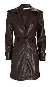 JONATHAN SIMKHAI Chandler Chocolate Vegan Leather Trench Mini Dress~Sz.S $495 - Picture 1 of 8