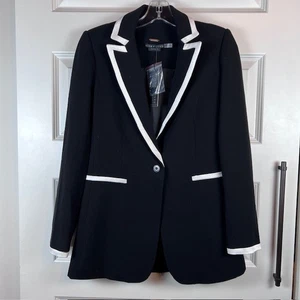 Alice + Olivia Black with Off-White Trim Blazer Classic Tailored Jacket Size 0 - Picture 1 of 6