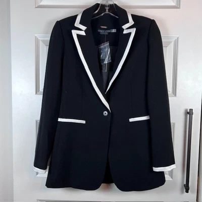 Alice + Olivia Black with Off-White Trim Blazer Classic Tailored Jacket Size 0 - Image 1 of 4