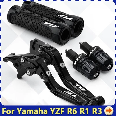 3PCS For Yamaha YZF R6 YZFR1 YZFR3 CNC Handlebar Grips Cap Brake Clutch Levers Foto 1 de 4