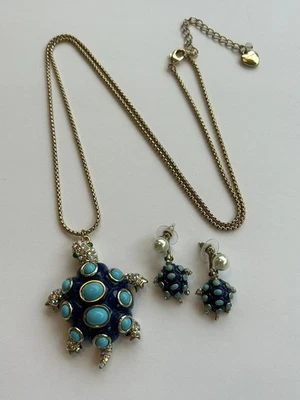 Betsey Johnson Necklace Betsey And The Sea turtle Navy Blue w Matching Earrings! - Image 1 of 4