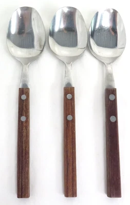 Three German Rostfrei Teak and Stainless Steel Dinner Spoons Each 19.1cm Long - Image 1 of 4