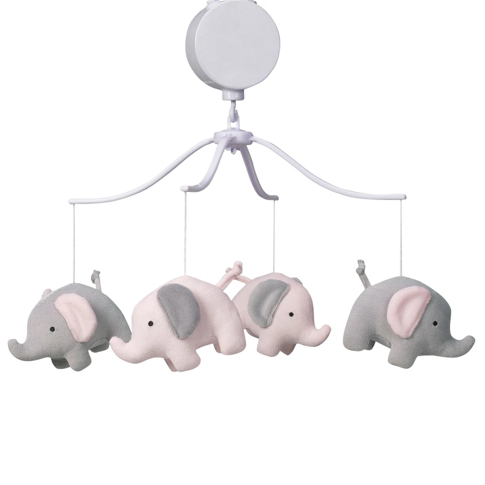 Bedtime Originals Eloise Pink/Gray Elephant Musical Baby Crib Mobile - Image 1 of 4