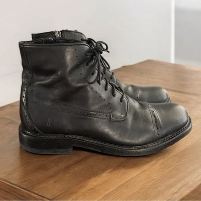 Frye Murray Black Lace Up Side Zip Leather Ankle Boots Mens Size 8.5 - Image 1 of 4