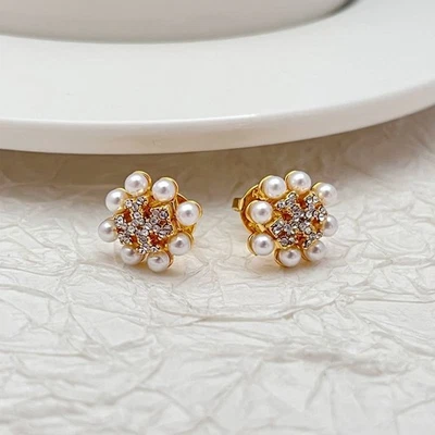 Tory Kira Pearl Gold Flower Stud Earrings with Jewelry Pouch Size:1.3*1.2cm New! - Image 1 of 4