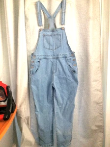 Women's Sz L 36" waist Lt.Blue Jeans Overalls 28" inseam Stretch Denim Silver cl - Picture 1 of 8