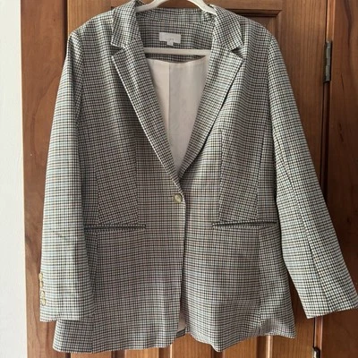 Loft Blazer Jacket Womens Size 12 Modern Plaid Checkered HoundstoothButton Front - Image 1 of 4
