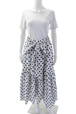 Falda midi acampanada blanca con estampado de lunares de algodón The Westside para mujer talla S Foto 1 de 4
