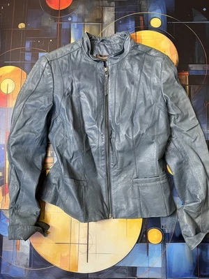 Chaqueta De Colección DANIER Azul Cuero Genuino Moto Racer Para Mujer S/P EE. UU. 4 UK 12 Foto 1 de 4