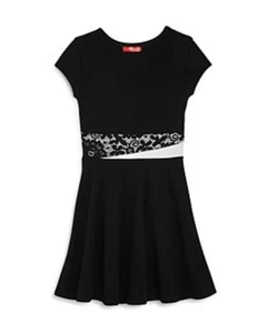 Aqua Girls' Fit & Flare Dress With Lace Waist Accent in modish Black Size S NWT - Picture 1 of 1