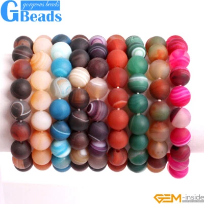 Matte Gemstone Handmade Bangle Colorful Onyx Agate Beaded Stretchy Bracelet 7" - Image 1 of 4