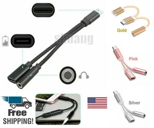 2 in 1 Type-C USB C to 3.5mm AUX Audio Headphone Jack Adapter Charger Cable 1 - Afbeelding 1 van 16