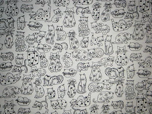 BLACK & WHITE KITTY CAT FELINE DRAWINGS VALANCE CURTAIN CUTE POSES - Picture 1 of 3