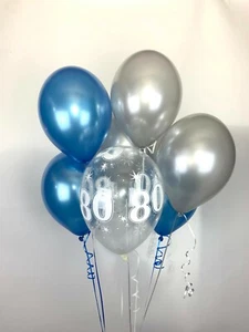 30 globos clásicos de látex perlado a rango azul, plateado y 80 años - Imagen 1 de 1