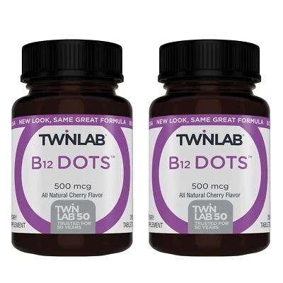 Twinlab B-12 puntos apoyo producción de energía vitamina B12-500 mcg, paquete de 2 250 tabletas Foto 1 de 4