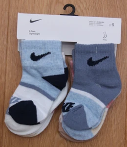 Nike Baby 6 Pair Lightweight Ankle Socks ~ Blue, Rose, Brown & White ~ 12-24M - Picture 1 of 4