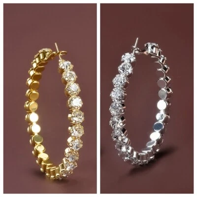 925 Placcato Argento Punk Collegamento Cristallo Lucente Gancio Bottone Perlina - Immagine 1 di 4