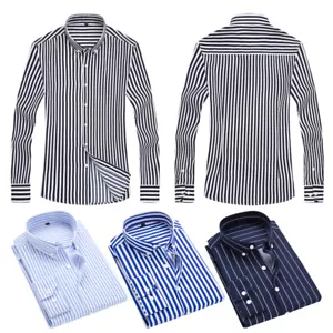 Mens Fashion Striped Long Sleeve Dress Shirt Slim Button Up Tops Office Dinner ; - Picture 1 of 18