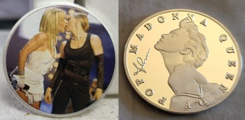 Madonna Silver Coin Music Signed Queen of Pop Britney Lesbian Kiss MTV Awards UK