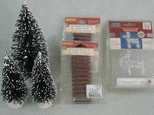 Vintage Lemax Christmas Village Lighted Reindeer Wood Fence Trees - Picture 1 of 11