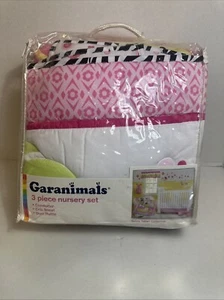 Garanimal Girl Pink 3 Piece Nursery Set Sunny Safari Comforter Sheet Ruffle - Picture 1 of 2
