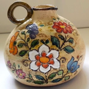 Gino Vitali Vase Krug Blumen Bunt Studiokeramik Italien Henkel 1950/60er Vtg. - Bild 1 von 9