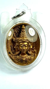 HOLY BRASS 3 FACE PHRA PROM YANT PENDANT LUCK WEALTH FETISH TALISMAN THAI AMULET - Picture 1 of 17