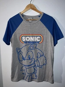 Old School Sonic The Hedgehog Sega Official T Shirt Blue and Grey - Picture 1 of 7